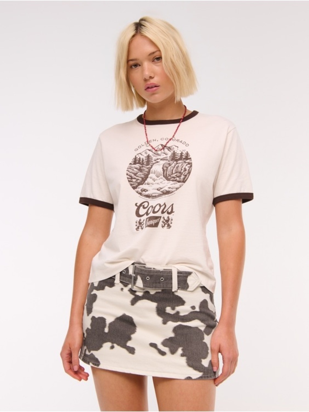 Sz 24 Abercrombie & Fitch Mid-Rise Belted Denim Cow Print Mini Skort NWT - Picture 6 of 9